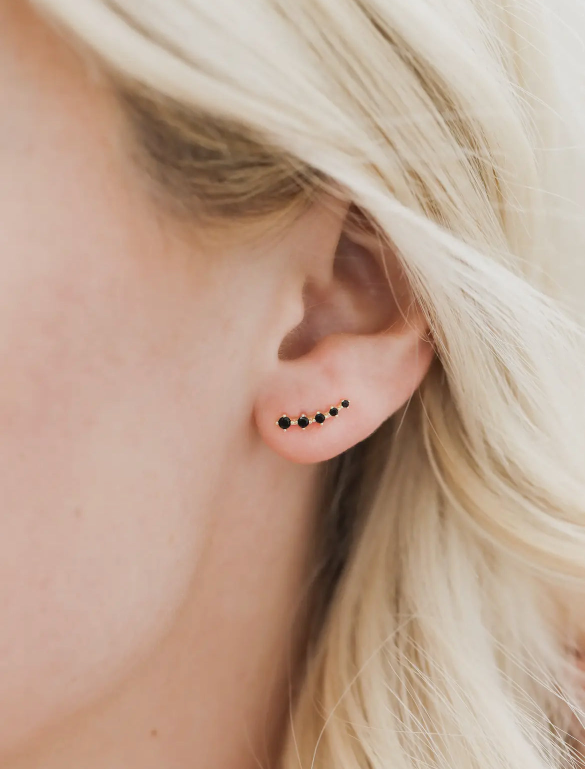 Crawler - Black Cz-Gold Earrings